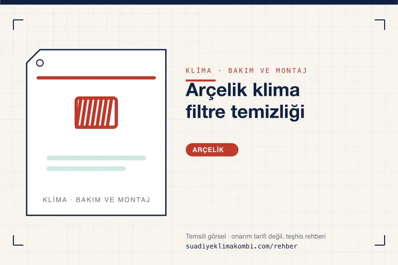 Temsili görsel: "Arçelik klima filtre temizliği" konulu klima rehber kartı, bakım ve montaj