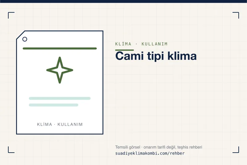 Temsili görsel: "Cami tipi klima" konulu klima rehber kartı, kullanım