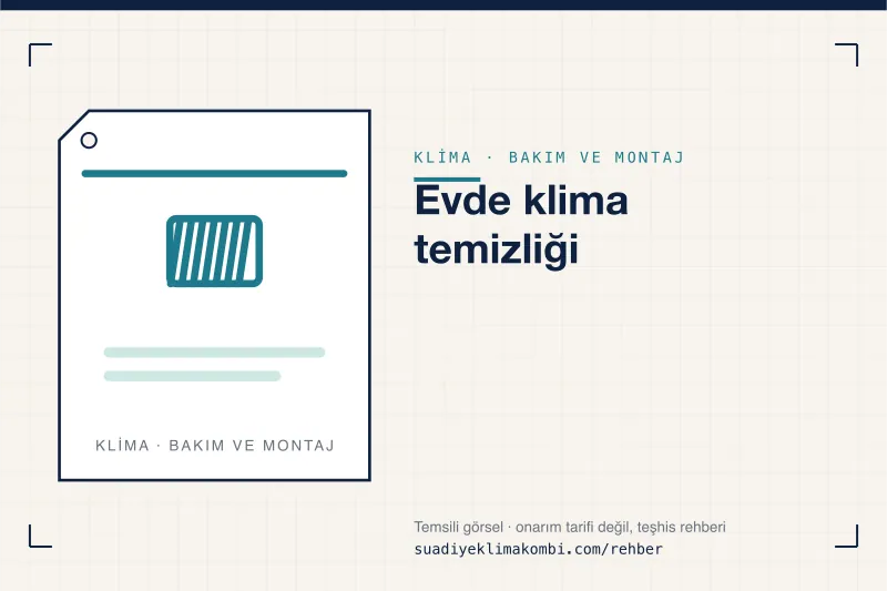 Temsili görsel: "Evde klima temizliği" konulu klima rehber kartı, bakım ve montaj