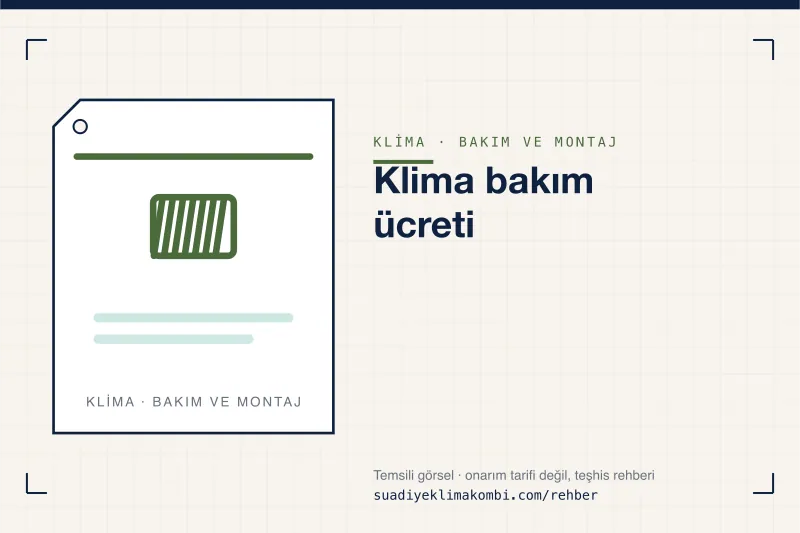 Temsili görsel: "Klima bakım ücreti" konulu klima rehber kartı, bakım ve montaj