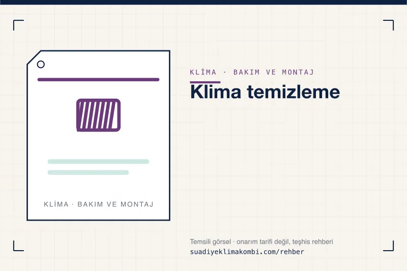 Temsili görsel: "Klima temizleme" konulu klima rehber kartı, bakım ve montaj