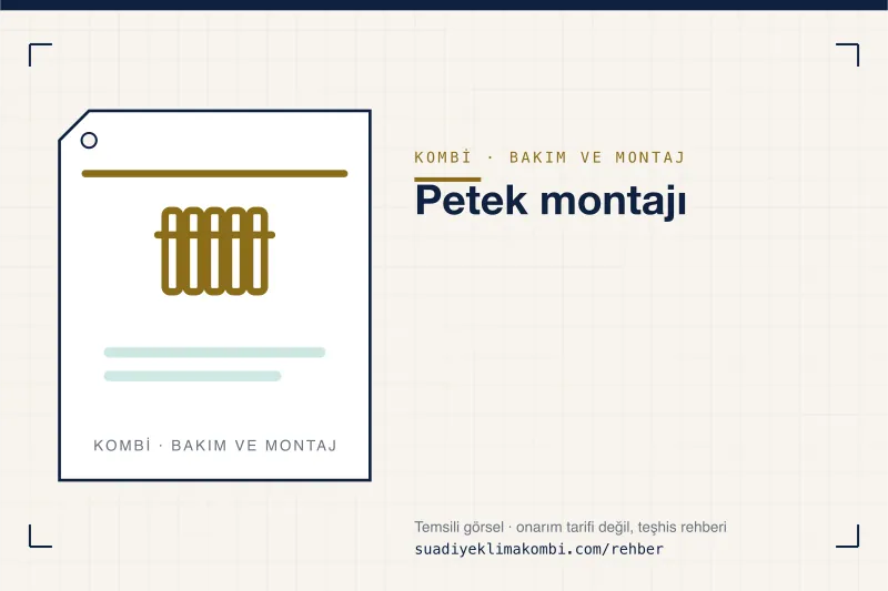 Temsili görsel: "Petek montajı" konulu kombi rehber kartı, bakım ve montaj