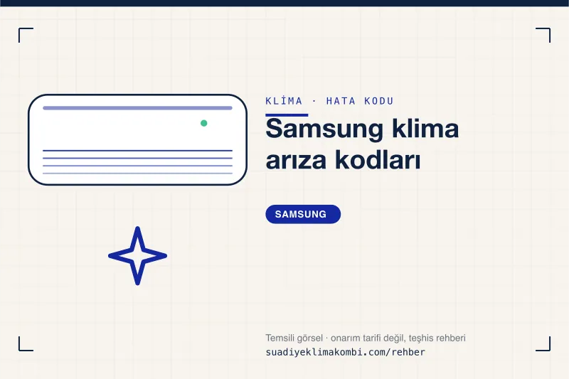 Temsili görsel: Samsung klima iç ünitesi ve hata kodu okuma kartı, "Samsung klima arıza kodları"