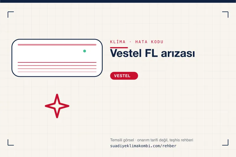 Temsili görsel: Vestel klima iç ünitesi ve hata kodu okuma kartı, "Vestel FL arızası"